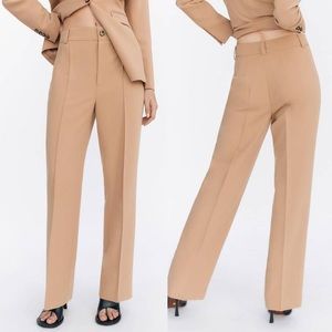 Zara high waisted tan francoise trouser pants